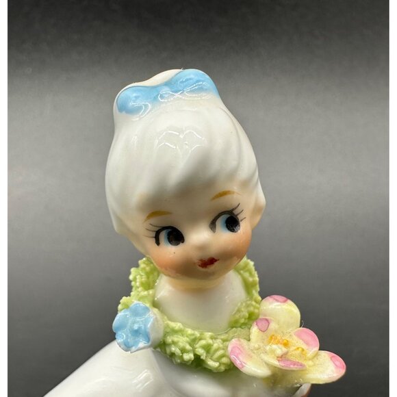 Vintage Girl Figurine Napcoware Japan Side Eye Sassy Flowers Blue Bow Bone China - Picture 8 of 10